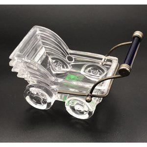 Crystal Baby Carriage Stroller 24% Lead Italy Kristal Color Blue Handle Vintage